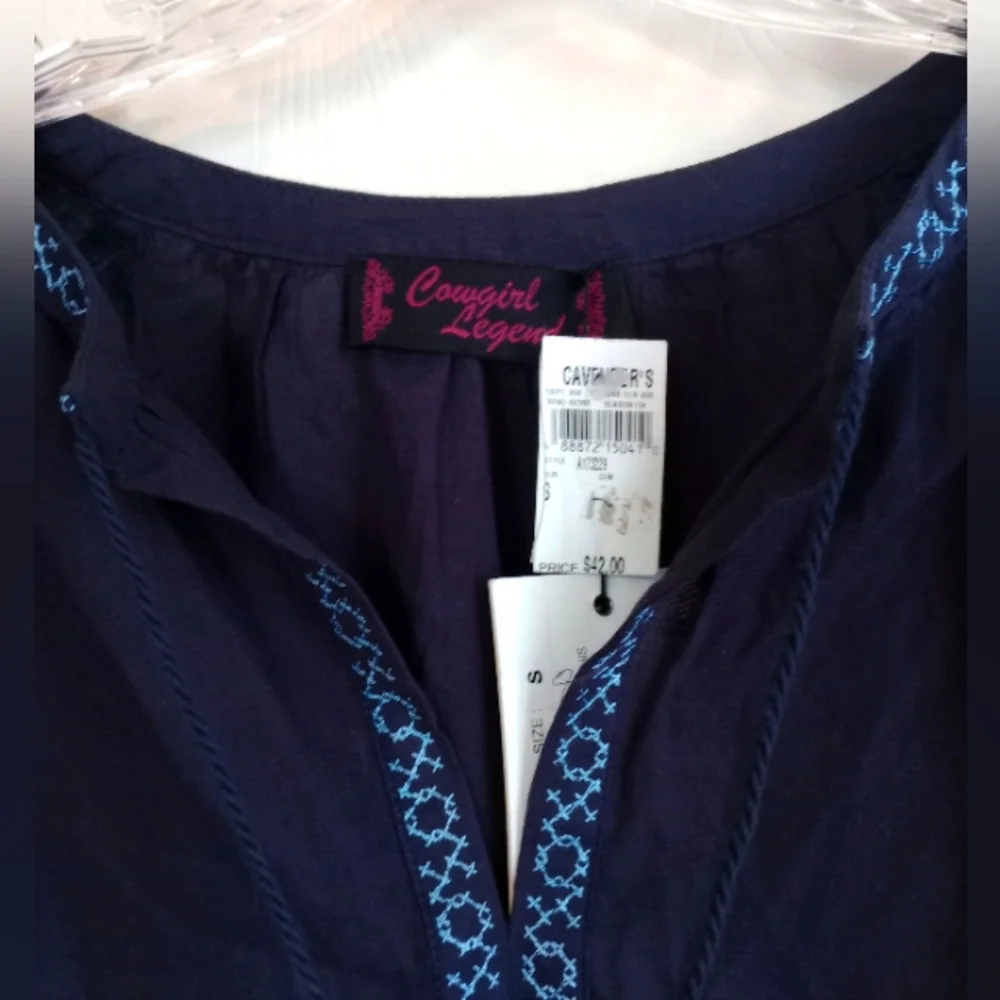 Cowgirl Legend‎ NWT Sz. Small Blue 100% Cotton Embroidered Top - Picture 5 of 13